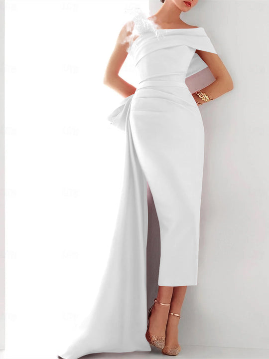 Damen Ballkleid | One-Shoulder Maxikleid mit Schleife und Schlitz