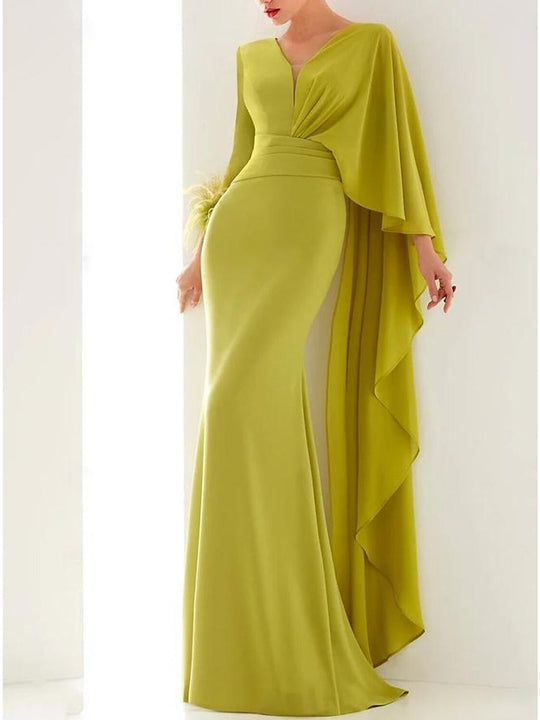 Damen Ballkleid mit Drapierung und langen Ärmeln | Maxi