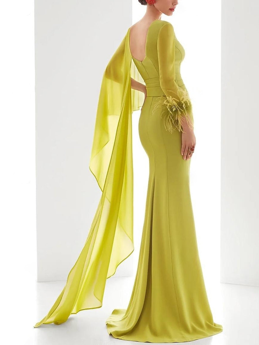Damen Ballkleid mit Drapierung und langen Ärmeln | Maxi