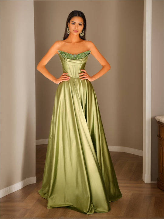 Abendkleid Trägerlos | Plissierter Rock Bodenlang