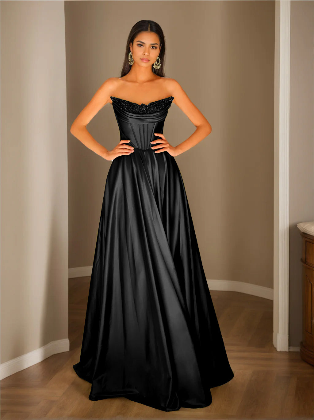 Abendkleid Trägerlos | Plissierter Rock Bodenlang
