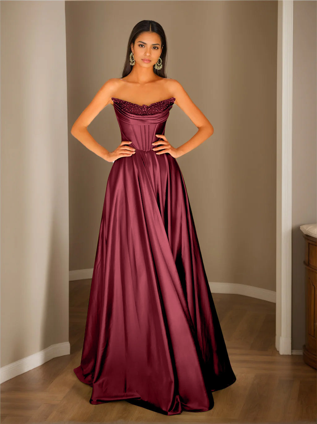 Abendkleid Trägerlos | Plissierter Rock Bodenlang