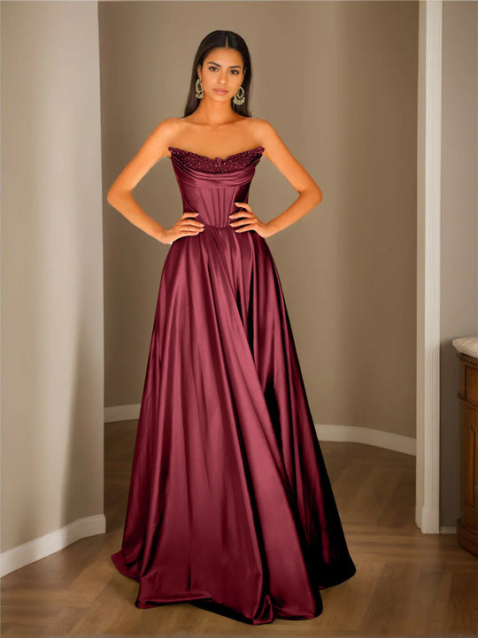 Abendkleid Trägerlos | Plissierter Rock Bodenlang