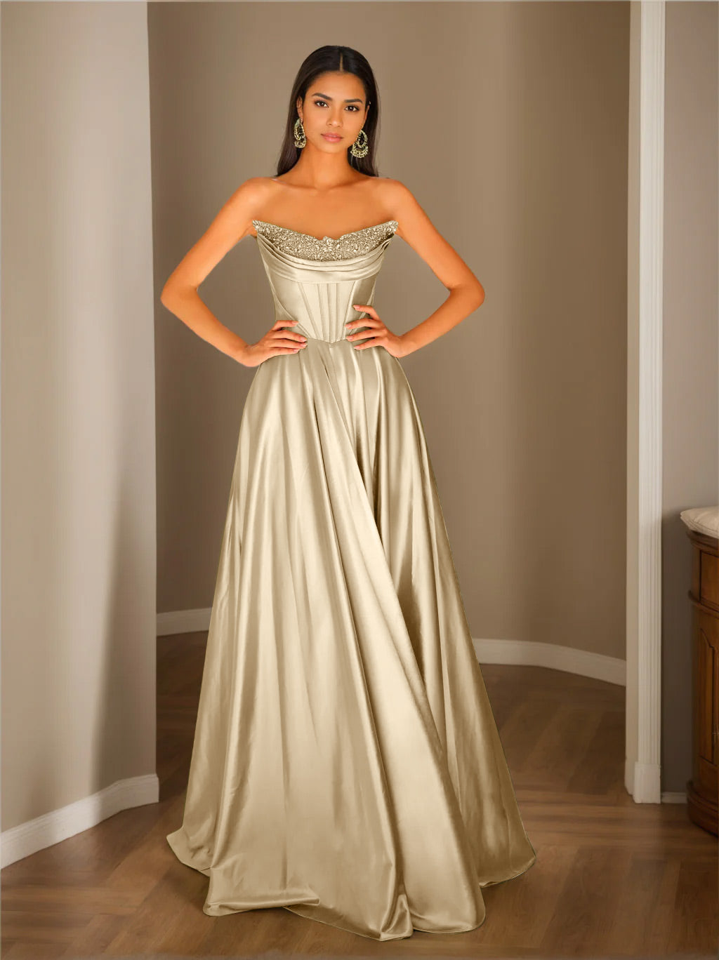 Abendkleid Trägerlos | Plissierter Rock Bodenlang