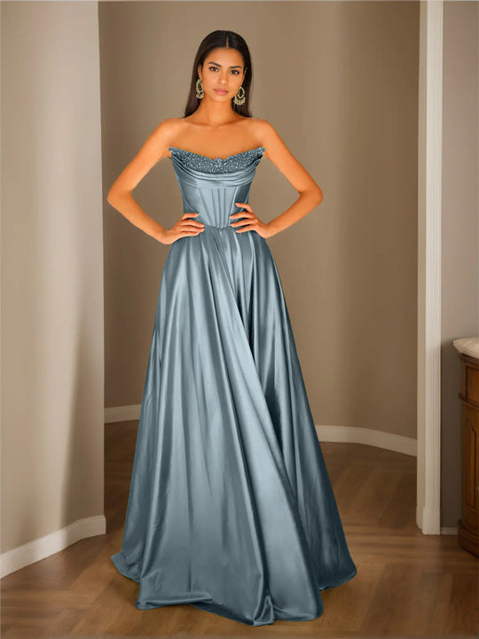 Abendkleid Trägerlos | Plissierter Rock Bodenlang