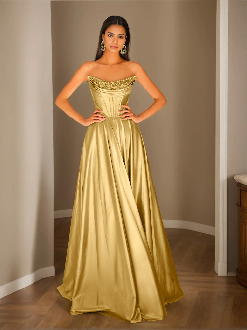 Abendkleid Trägerlos | Plissierter Rock Bodenlang