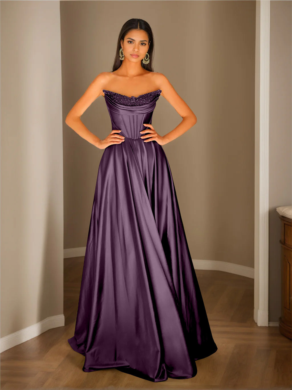 Abendkleid Trägerlos | Plissierter Rock Bodenlang