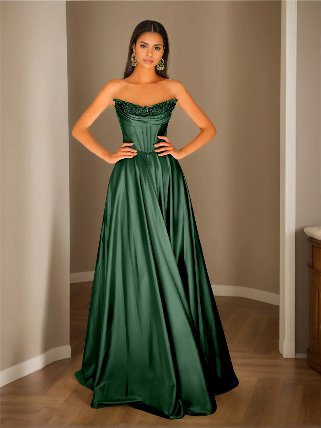 Abendkleid Trägerlos | Plissierter Rock Bodenlang