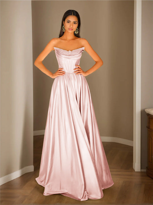Abendkleid Trägerlos | Plissierter Rock Bodenlang