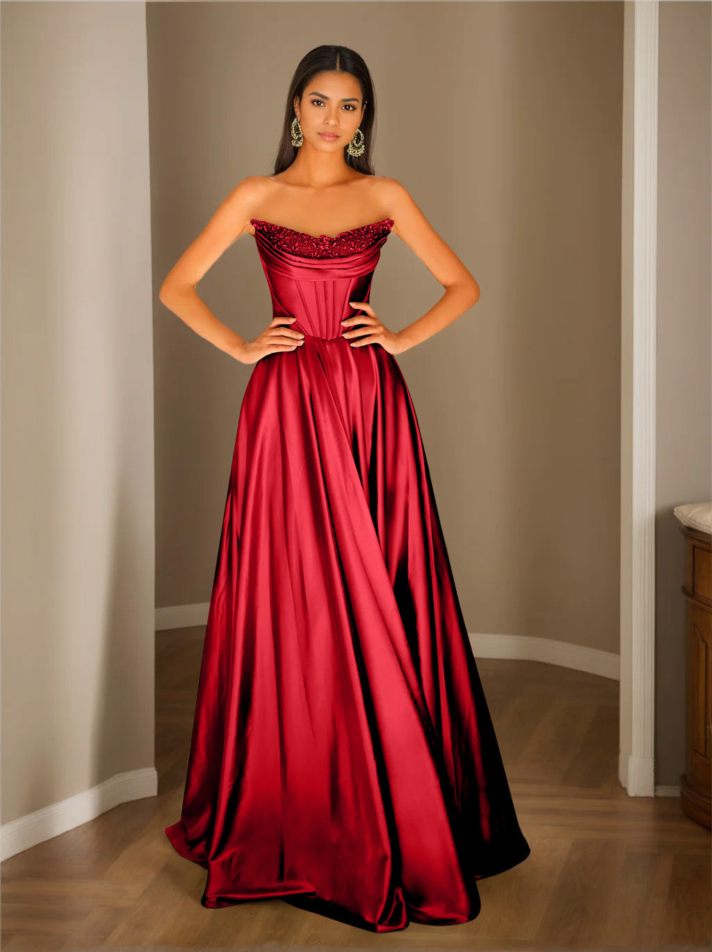 Abendkleid Trägerlos | Plissierter Rock Bodenlang