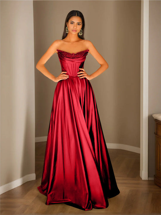 Abendkleid Trägerlos | Plissierter Rock Bodenlang