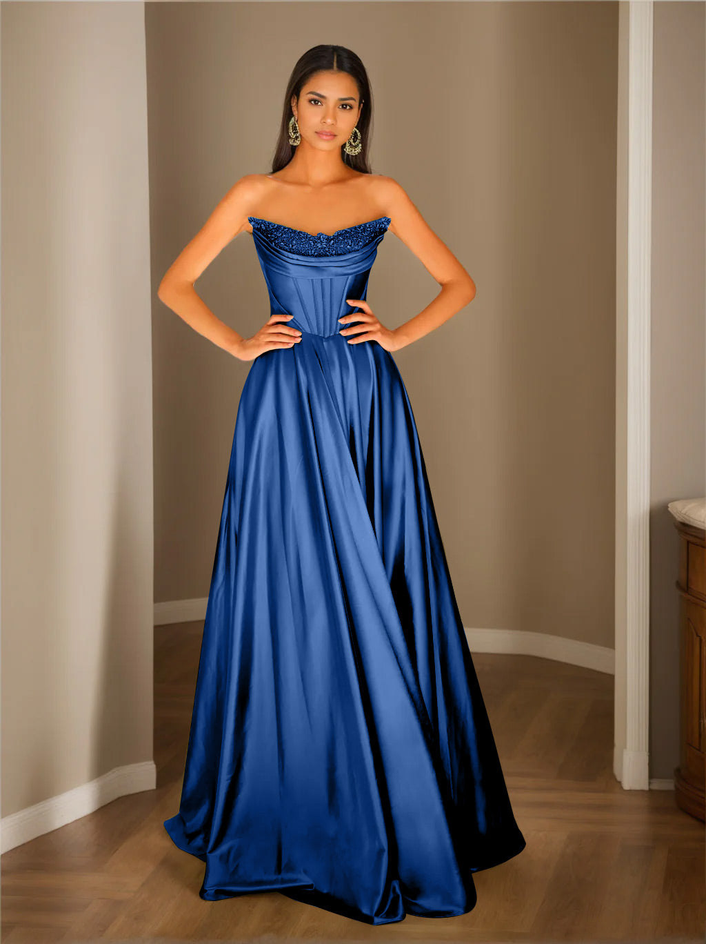Abendkleid Trägerlos | Plissierter Rock Bodenlang