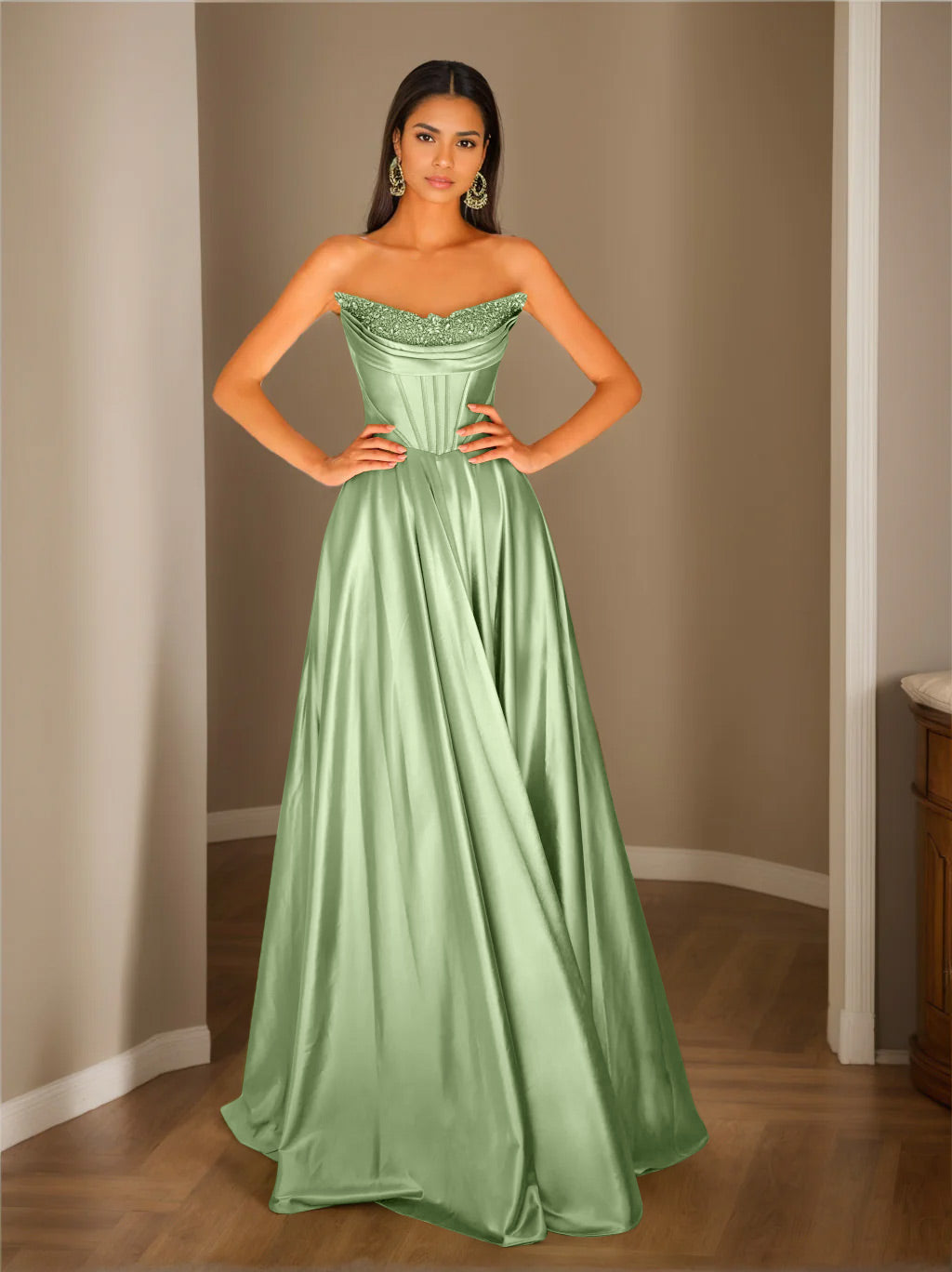 Abendkleid Trägerlos | Plissierter Rock Bodenlang