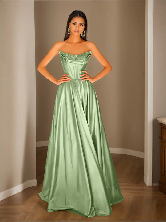 Abendkleid Trägerlos | Plissierter Rock Bodenlang