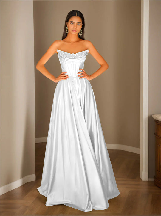 Abendkleid Trägerlos | Plissierter Rock Bodenlang