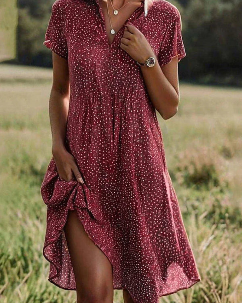 Damen Elegantes Kurzärmliges Hemdblusenkleid | Midi