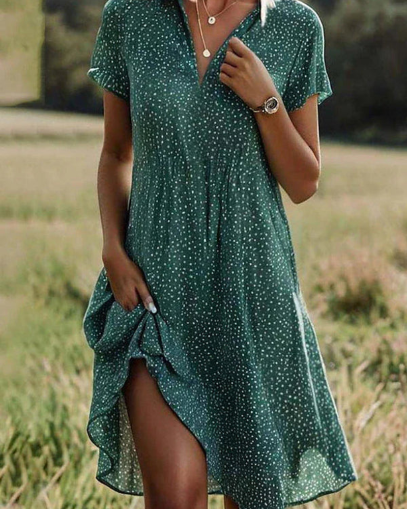 Damen Elegantes Kurzärmliges Hemdblusenkleid | Midi