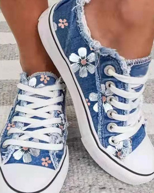 Anja - Blumige Denim Sneaker