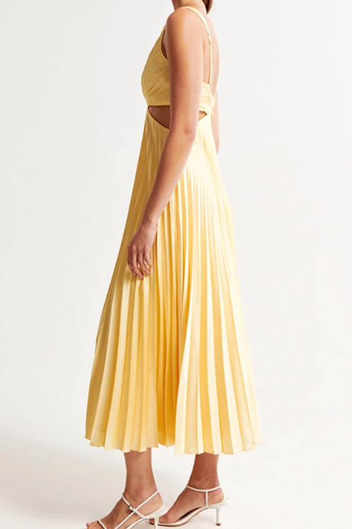 Abendkleid Damen | Midi mit V-Ausschnitt und Faltenrock