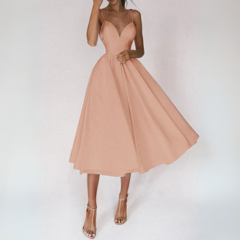 Damen Ballkleid Mit Spaghettiträgern Und Tailliertem Schnitt | Midi