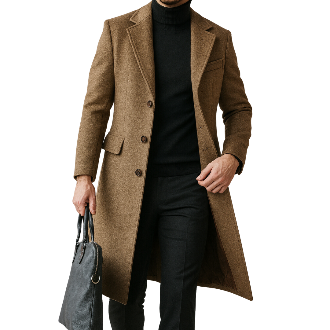 Mantel Herren Winterjacke | Langer Schnitt mit Reverskragen und Frontknöpfen