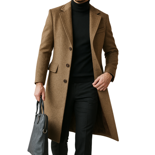 Mantel Herren Winterjacke | Langer Schnitt mit Reverskragen und Frontknöpfen