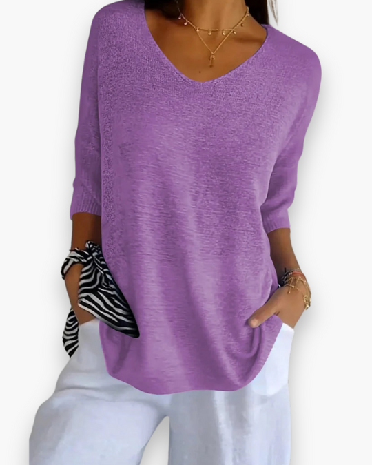 Damen Bequemes V-Ausschnitt Stricktop | Vielseitig