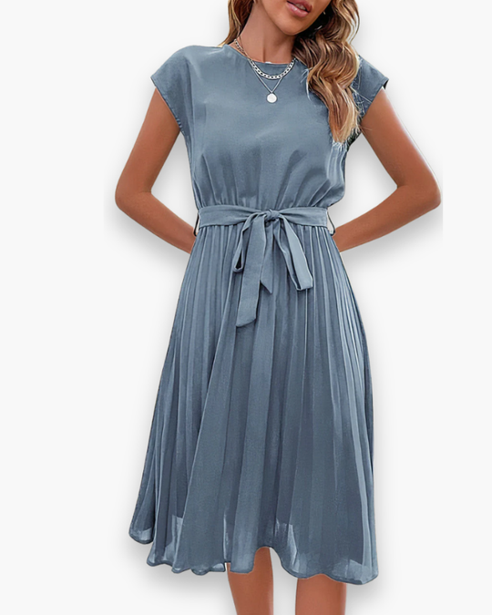 Damen Plisseekleid | Elegant mit Taillenschleife