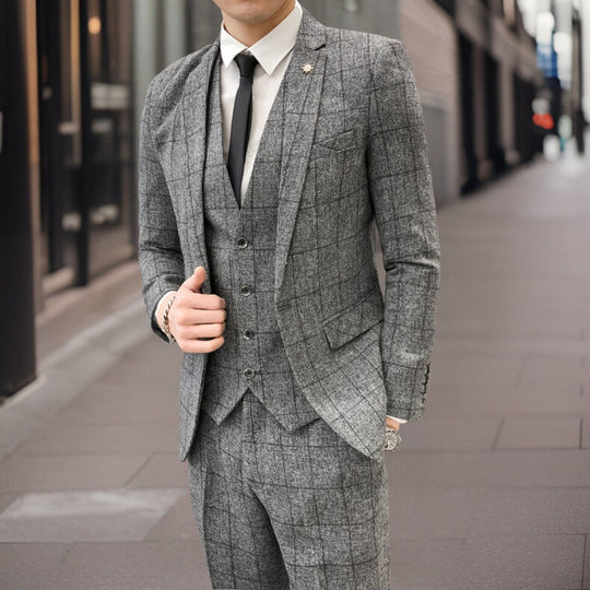 Herren Anzug 3-teilig Slim Fit | Kariert Festlich Für Hochzeit Gäste