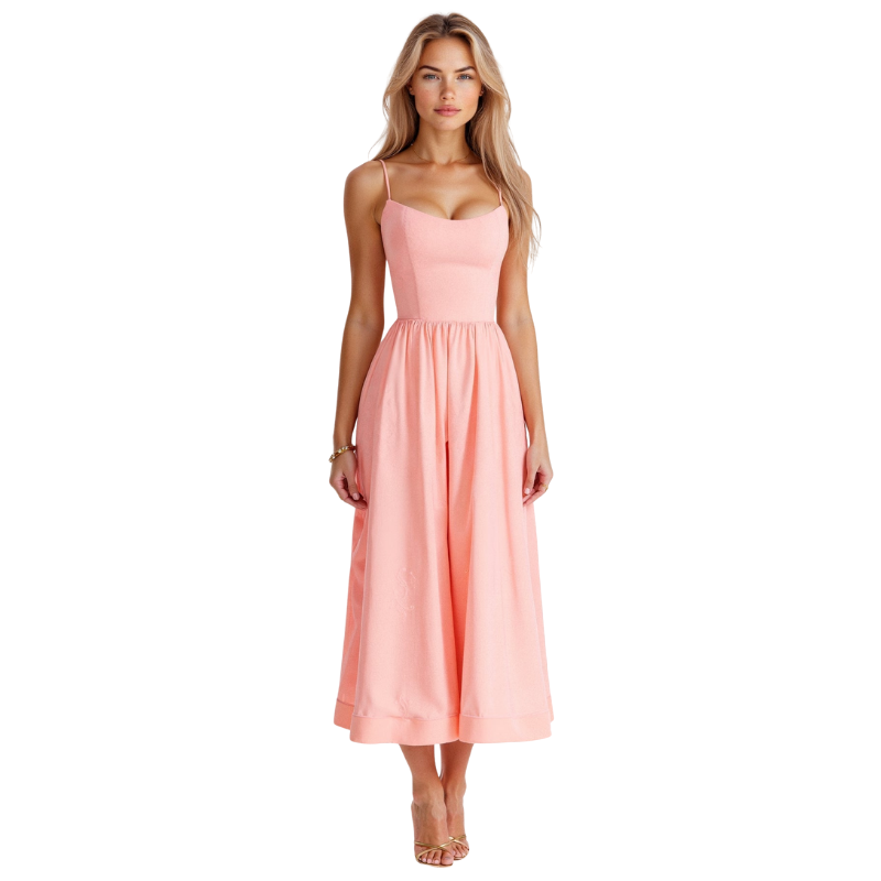 Abendkleid Damen | Spaghettiträger Midi Ausgestellter Rock