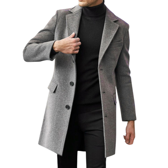 Mantel Herren Winterjacke | Langer Schnitt mit Reverskragen und Frontknöpfen