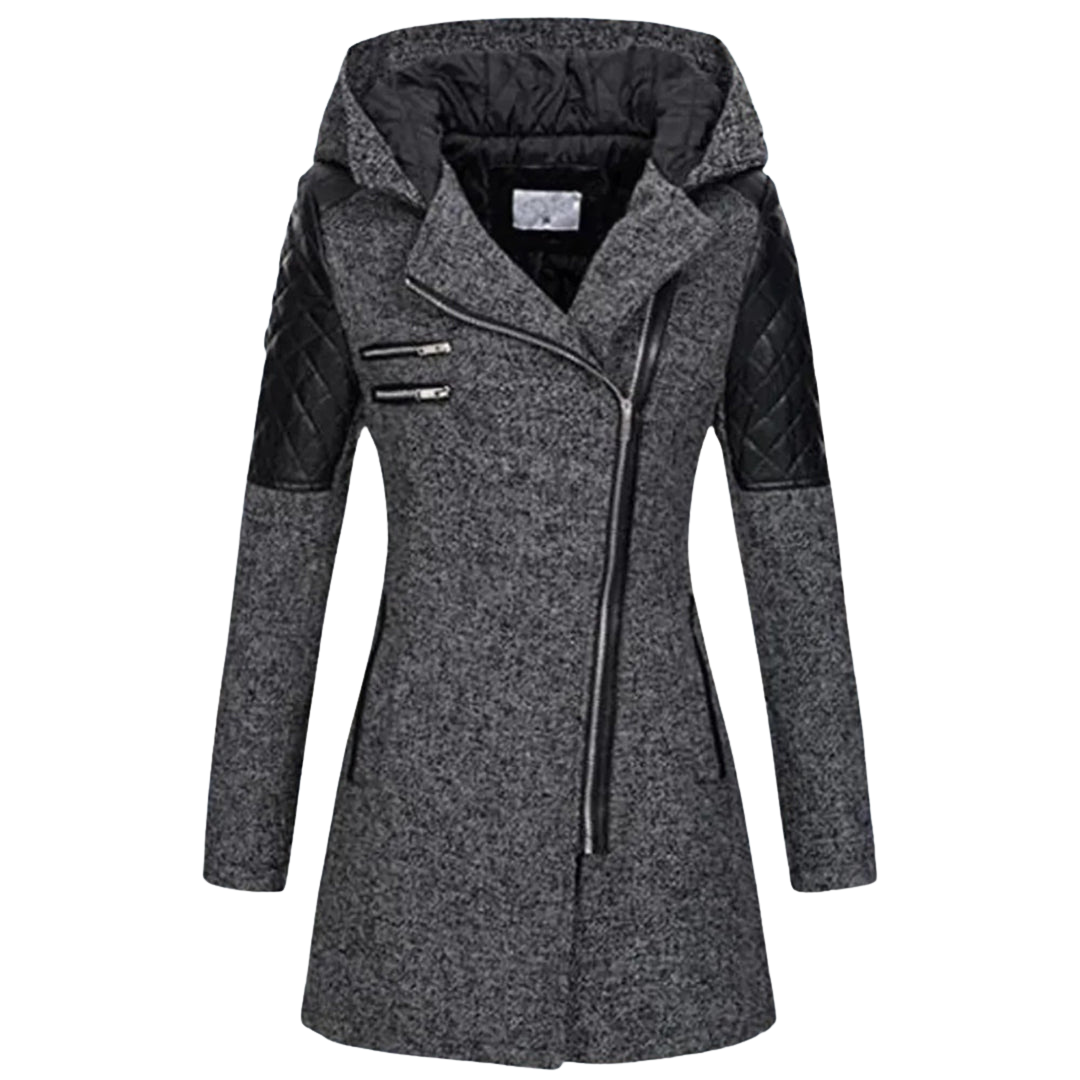 Winterjacke Damen Kapuze | Asymmetrischer Reißverschluss und Taschen