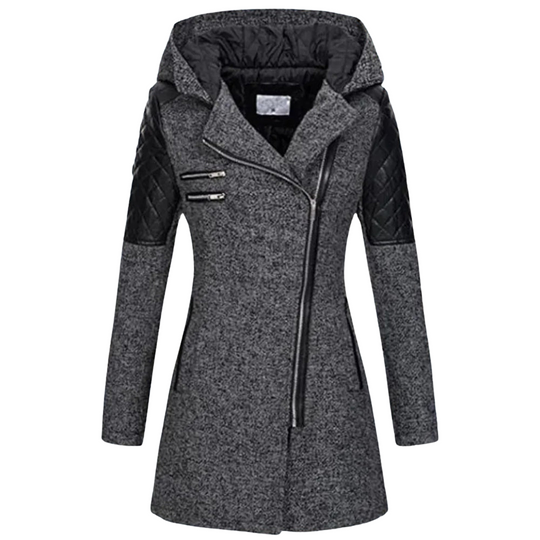 Winterjacke Damen Kapuze | Asymmetrischer Reißverschluss und Taschen
