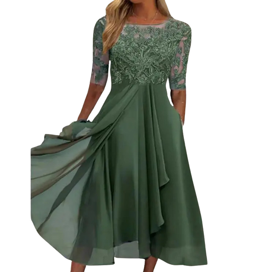 Abendkleid Damen | Halblange Ärmel Midi Mit Ausgestelltem Rock