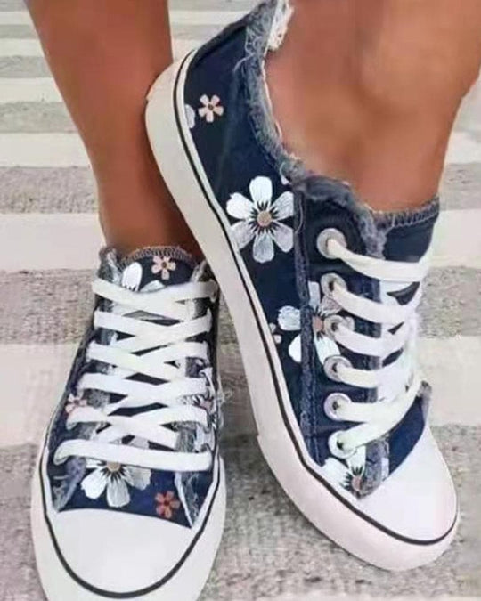 Anja - Blumige Denim Sneaker