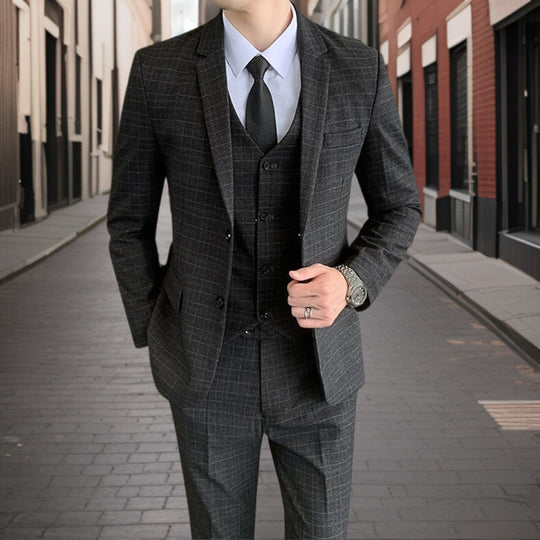Herren Anzug 3-teilig Slim Fit | Hochzeitsgäste Klassisches Karomuster