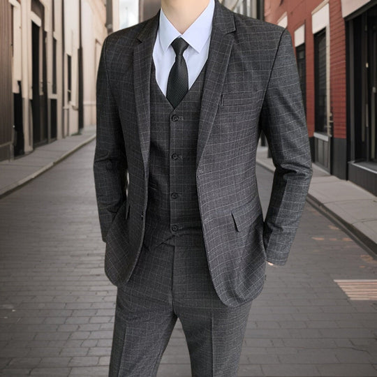 Herren Anzug 3-teilig Slim Fit | Hochzeitsgäste Klassisches Karomuster