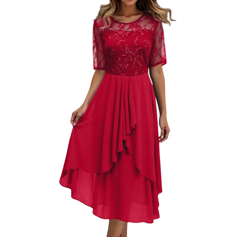 Abendkleid Damen | Kurze Ärmel Midi Mit Musteroptik