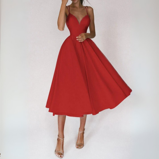Damen Ballkleid Mit Spaghettiträgern Und Tailliertem Schnitt | Midi
