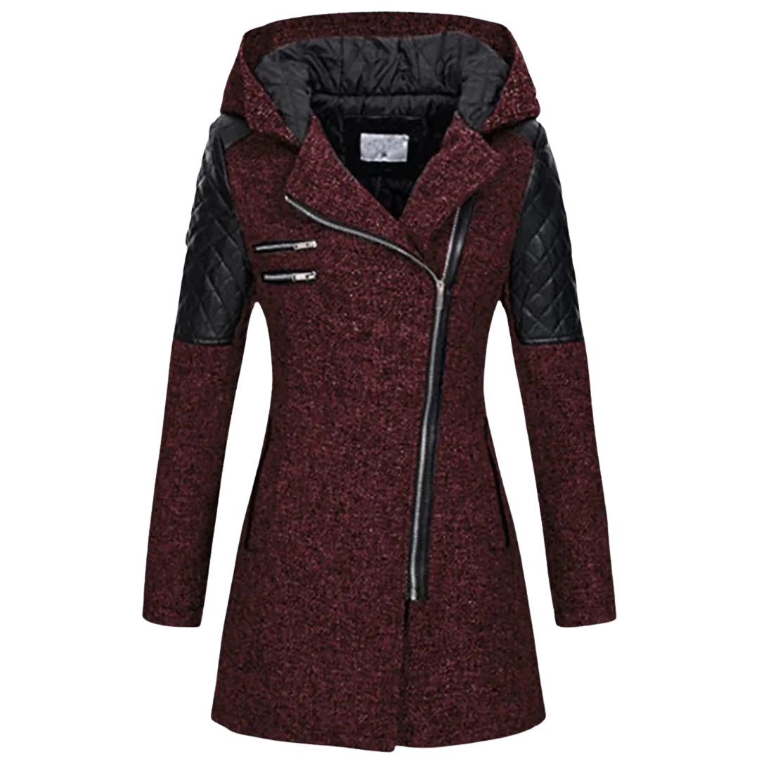 Winterjacke Damen Kapuze | Asymmetrischer Reißverschluss und Taschen