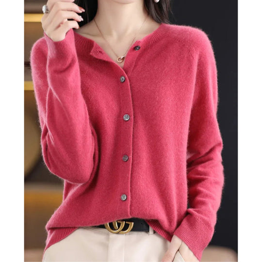 Isabella - Damen O-Ausschnitt Cardigan Kaschmirpullover