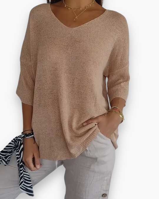 Damen Bequemes V-Ausschnitt Stricktop | Vielseitig