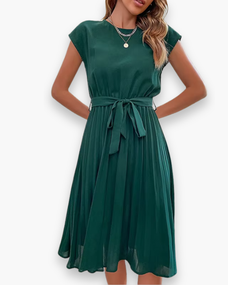 Damen Plisseekleid | Elegant mit Taillenschleife