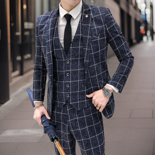 Herren Anzug 3-teilig Slim Fit | Kariert Festlich Für Hochzeit Gäste