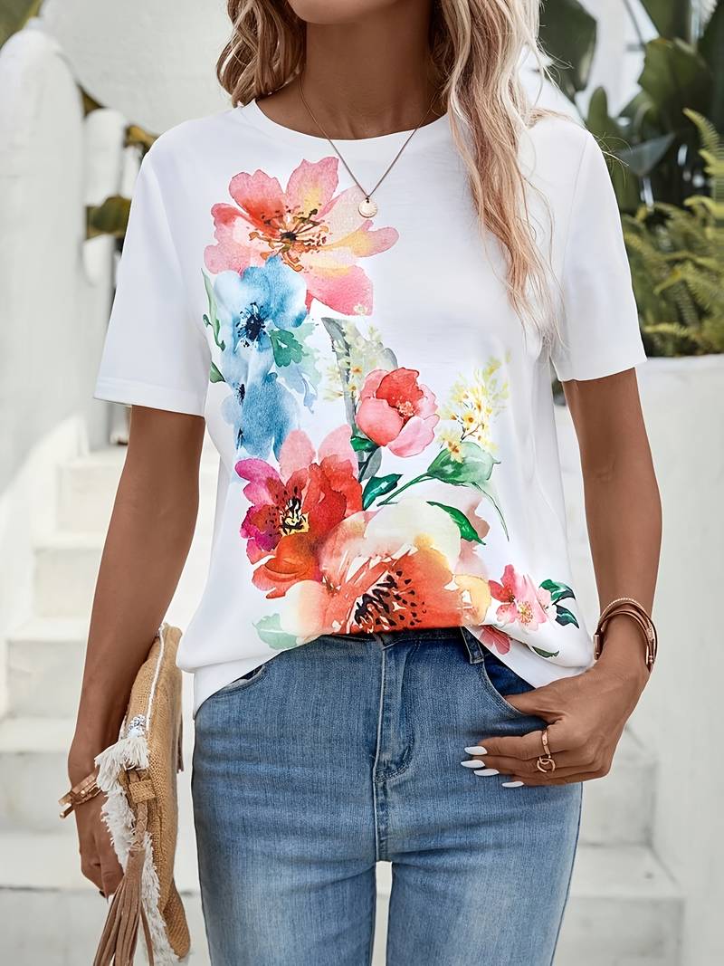 Zoe – T-Shirt Mit Blumendruck Und Rundhalsausschnitt