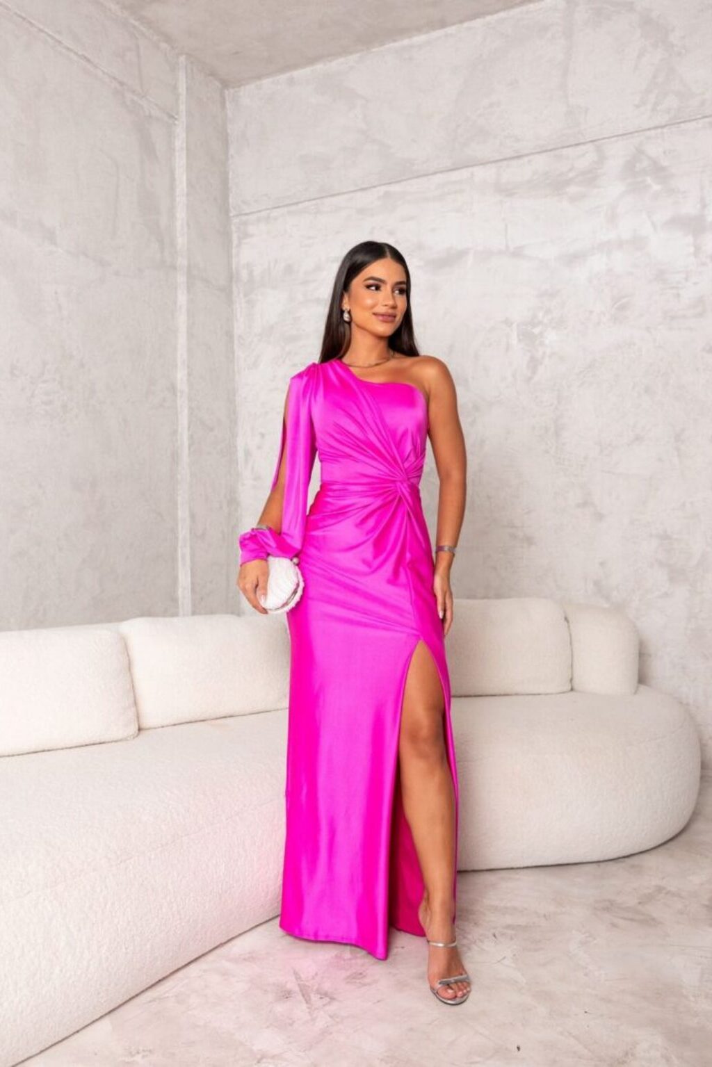 Damen Abendkleid mit einer Schulter und Seitenschlitz | Maxi