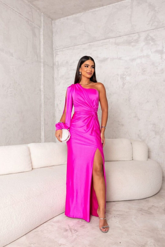 Damen Abendkleid mit einer Schulter und Seitenschlitz | Maxi