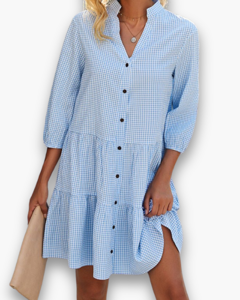 Damen Fließendes Kariertes Kleid | Midi