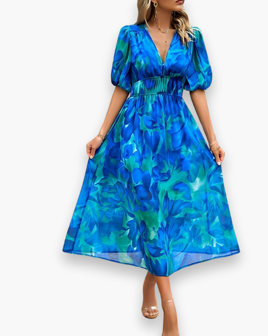 Damen Elegantes Blumendruck Midikleid | Midi Sommer Kleid