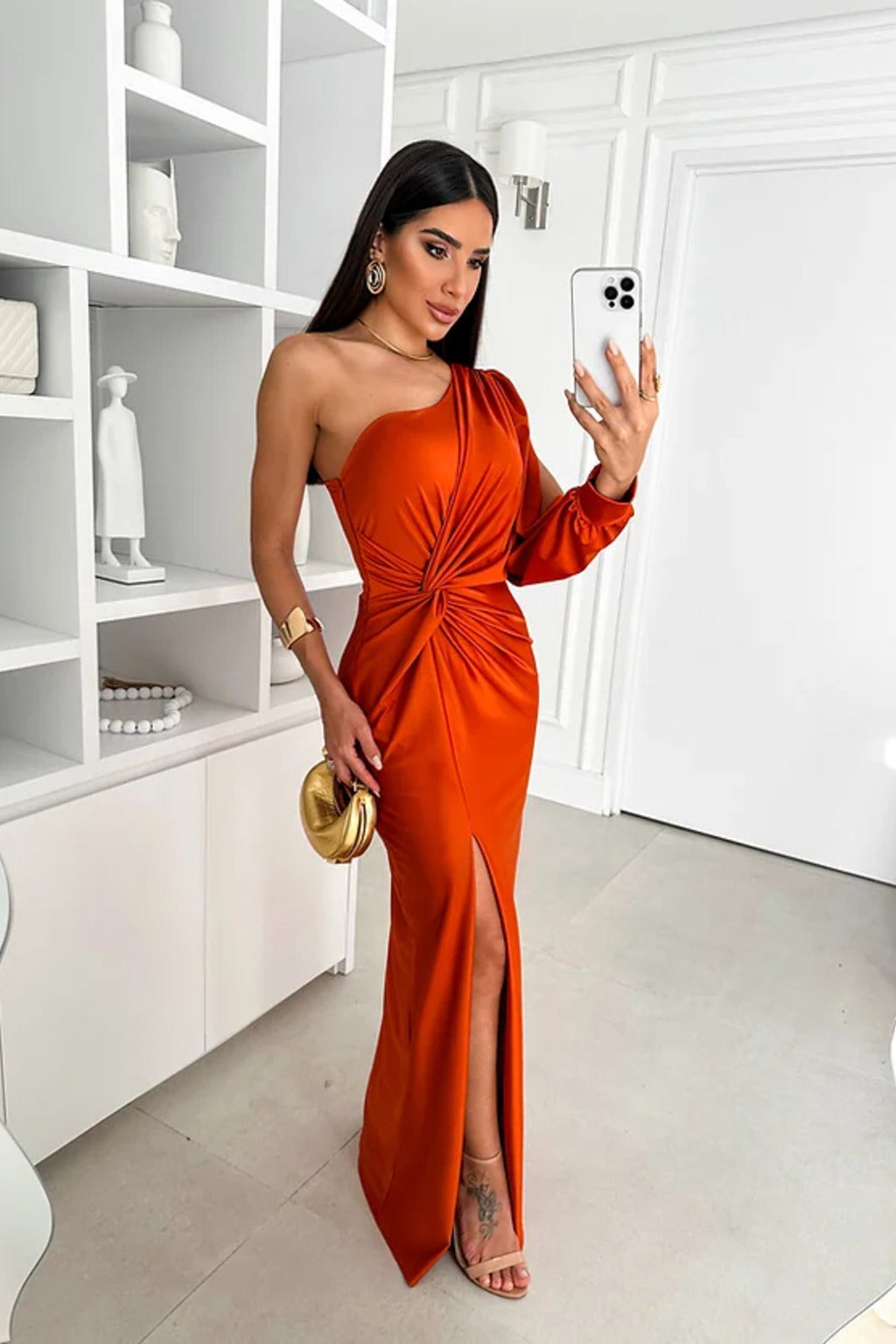 Damen Abendkleid mit einer Schulter und Seitenschlitz | Maxi